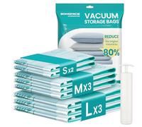 SONGMICS Housses de Rangement sous Vide, Sacs sous Vide pour Vêtement, Drap, Placard, Voyage, Gain de Place, Réutilisable, avec Pompe Manuelle, Lot de 8, 2S/3M/3L, Transparent LVB104W101