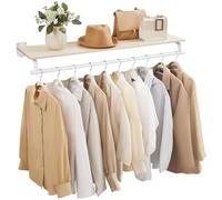 SONGMICS HSR135W01 Portant à vêtements mural avec tringle de suspension Charge maximale 35 kg 28 x 109 x 13,2 cm Pour couloir, chambre à coucher, armoire, beige naturel et blanc nuage