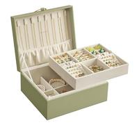 SONGMICS JBC165C02 Boîte à bijoux à 2 niveaux avec poignée, plateau à bijoux flexible, rangement de bijoux, effet flottant, 20,5 x 24 x 11 cm, idée cadeau, vert laurier