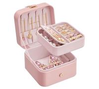 SONGMICS JBC185R02 Boîte à bijoux de voyage à 2 étages 11,2 x 11,8 x 7,2 cm Petite boîte à bijoux portable pour accessoires de grande taille Idée cadeau Rose gelée