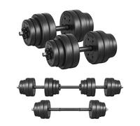 SONGMICS Kit Haltères Musculation 2-en-1, 2 x 15 kg, Poids Réglable, Revêtement en Plastique, Fitnesse, Musculation, à la Maison, avec Barre d’Extension Supplémentaire en Acier, Noir d'Encre SYL30HBK