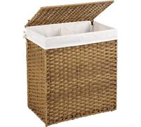 SONGMICS LCB52NL Panier à linge, tressé à la main, collecteur de cire en rotin synthétique, avec couvercle et poignées, trieur à linge, pliable, linge amovible