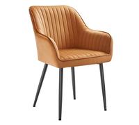 SONGMICS LDC087KN01 Chaise de Salle à Manger ou de Cuisine rembourrée en Velours avec accoudoirs Charge Max. 120 kg Pieds en métal Marron Caramel et Noir d'encre