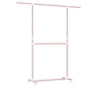 SONGMICS LLR401R01 Portant à vêtements double avec rail extensible et central réglable, sur roulettes, hauteur de 113 à 180 cm, rose gelé