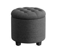 SONGMICS LOM011G01V1 Tabouret rond avec espace de rangement - Tabouret de maquillage avec pieds - 45 x 45 x 44,5 cm - Imitation lin - Charge maximale : 150 kg - Pour salon, chambre à coucher - Gris