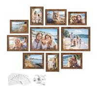SONGMICS Lot de 10 cadres photo avec 16 passe-partout, 2 cadres de 20 x 25 cm, quatre cadres de 12 x 17 cm, 4 cadres de 10 x 15 cm, à suspendre ou à poser sur une table, MDF et verre, 12 clous sans