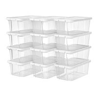 SONGMICS Lot de 12 Boîtes Rangement Plastique, Boîte de Rangement, avec Couvercle, pour Outils de Couture, Chaussures jusqu’à la Pointure de 41, Transparente LSP12WT
