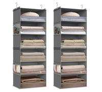 SONGMICS Lot de 2 boîtes de rangement à suspendre pour placard, pliable, crochets en métal et inserts en bambou, gris taupe RCH008G01