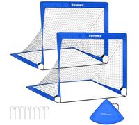 SONGMICS Lot de 2 Cages de Football pour Enfants, Pliable, Filet de Football, Montage Rapide, pour Jardin, Cours, Cadre en Fibre de Verre, Tissu Oxford et Polyester, Bleu SZQ122Q02