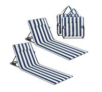 SONGMICS Lot de 2, Chaise Longue, Transat de Plage, avec Appui-tête, Dossier Inclinable, Portable, avec Bandoulières, pour Camping, Piscine, 158 x 55 cm, Bleu Minuit et Blanc Nuage GCB251QZ02