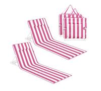 SONGMICS Lot de 2, Chaise Longue, Transat de Plage, avec Appui-tête, Dossier Inclinable, Portable, avec Bandoulières, pour Camping, Piscine, 158 x 55 cm, Rouge Fraise et Blanc Nuage GCB251SZ02