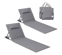 SONGMICS Lot de 2, Chaise Longue, Transat de Plage, Bain de Soleil, avec Appui-tête, Dossier Inclinable, Portable, avec Bandoulières, pour Camping, Jardin, Piscine, 158 x 55 cm, Gris Ardoise GCB251G01