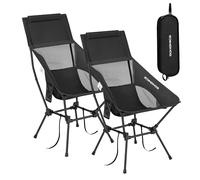SONGMICS Lot de 2 Chaises de Camping Dossier Haut, Chaises de Plage Pliantes Hauteur Réglable, Structure en Acier, Supporte 150 kg, 2 Poches, Appuie-Tête, pour Voyages, Noir GCB051BZ01-2J