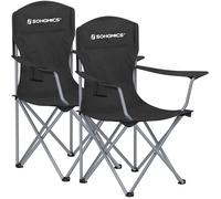 SONGMICS Lot de 2 Chaises de camping - Structure robuste - Charge max de 150 kg - avec Porte-bouteille - Noir