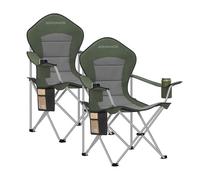 SONGMICS Lot de 2 Chaises Pliantes Camping, Siège Large, Dossier Haut, Chaises de Pêche Portables avec Porte-Gobelet, Support pour Téléphone, Organiseur en Tissu, Vert et Gris GCB005CD01-2J