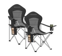 SONGMICS Lot de 2 Chaises Pliantes Camping, Siège Large, Dossier Haut, Chaises de Pêche Portables avec Porte-Gobelet, Support pour Téléphone, Organiseur en Tissu, Noir et Gris GCB005BH01-2J