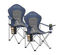 SONGMICS Lot de 2 Chaises Pliantes Camping, Siège Large, Dossier Haut, Chaises de Pêche Portables avec Porte-Gobelet, Support pour Téléphone, Organiseur en Tissu, Bleu et Gris GCB005QE01-2J