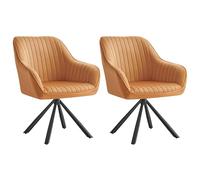 SONGMICS Chaise Salle à Manger, Fauteuil Pivotant, Velours, Rembourrée avec Accoudoirs, Charge 120 Kg, Pieds Acier, pour Salle à Manger, Cuisine, Marron Caramel et Noir d'encre KDC161K01
