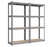 SONGMICS Lot de 2, Étagère de Rangement à 4 Niveaux, 40 x 80 x 160 cm, Capacité 520 kg, Planches Réglables, Style Industriel, pour Cuisine, Salon, Gris GLR044G02