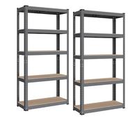 SONGMICS Lot de 2, Étagère de Rangement à 5 Niveaux, 30 x 75 x 150 cm, Capacité 650 kg, Planches Réglables, Style Industriel, pour Cuisine, Salon, Gris GLR030G02