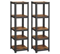 SONGMICS Lot de 2, Étagère de Rangement à 5 Niveaux, 37 x 37 x 150 cm, Capacité 400 kg, Planches Réglables, Style Industriel, pour Cuisine, Salon, Marron Rustique et Noir GLR037B02