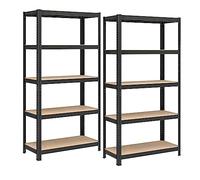 SONGMICS Lot de 2, Étagère de Rangement à 5 Niveaux, 40 x 90 x 180 cm, Capacité 875 kg, Planches Réglables, Style Industriel, pour Cuisine, Salon, Noir GLR040B02