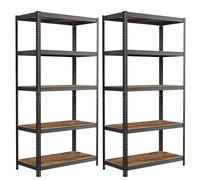SONGMICS Lot de 2, Étagère de Rangement à 5 Niveaux, 50 x 100 x 200 cm, Capacité 600 kg, Planches Réglables, Style Industriel, pour Cuisine, Salon, Marron Rustique et Noir GLR050B12