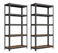 SONGMICS Lot de 2, Étagère de Rangement à 5 Niveaux, Capacité 650 kg | Planches Réglables, Style Industriel, pour Cuisine, Salon, Marron Rustique et Noir, 30 x 75 x 150 cm, GLR030B02