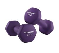 SONGMICS Lot de 2 Haltères, 2 x 2 kg, Haltères Hexagonaux avec Surface en Vinyle, pour Fitness, Exercice, Entraînement, pour Salle de Sport, Domicile, Violet SYL64PL