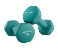 SONGMICS Lot de 2 haltères, 2 x 3 kg, en forme d'haltères, courts, hexagonaux, revêtement en néoprène, pour la musculation, l'entraînement, le fitness, la maison, bleu aigue-marine SYL906Q01