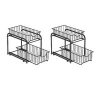 SONGMICS Lot de 2, Organiseur de Cuisine, Étagère sous Évier, 2 Paniers Coulissants, Empilable, Rangement dans Placard, sous Lavabo, avec Tiroirs, pour Cuisine, Salle de Bain, Noir Classique KCS017B02