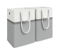 SONGMICS Lot de 2 Paniers à linge, Corbeilles à Linge Pliable, Sacs à Linge de 110 L avec Poignées Courtes et Longues, Faciles à Transporter et à Nettoyer, Autoportants, Gris Tourterelle LCB210G02