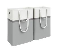 SONGMICS Lot de 2 Paniers à linge, Corbeilles à Linge Pliable, Sacs à Linge de 75 L avec Poignées Courtes et Longues, Faciles à Transporter et à Nettoyer, Autoportants, Gris Tourterelle LCB208G02