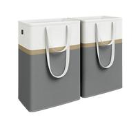 SONGMICS Lot de 2 Paniers à linge, Corbeilles à Linge Pliable, Sacs à Linge de 75 L avec Poignées Courtes et Longues, Faciles à Transporter et à Nettoyer, Autoportants, Gris Ardoise LCB208G01