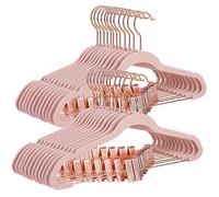 SONGMICS Lot de 24 Cintres en Velours, Longueur 42 cm, avec Pinces en Rose Gold Réglables, Résistant, Antiglisse, Gain de Place, pour Jupes, Robes, Pantalon, Rose Clair CRF14PK24