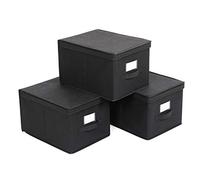 SONGMICS Lot de 3 Boîte Rangement Pliables avec Couvercles, Cube en Tissu Mon-tissé avec Porte-étiquettes, Panier, Organisateur, Caisse, 40 x 30 x 25 cm, Noir RFB03H