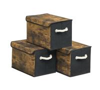 SONGMICS Lot de 3 boîtes de rangement pliables avec couvercle - En tissu - Pour armoire, poignées - Pour chambre à coucher, salon - 38 x 25 x 25 cm - Marron vintage - RFB013BH01