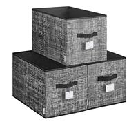 SONGMICS Lot de 3 boîtes de rangement pliables en tissu - 50 x 30 x 30 cm - Pour armoire, 2 poignées, étiquette - Pour chambre à coucher, salon, encre noire ROB450B01