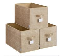 SONGMICS ROB450K01 Lot de 3 boîtes de rangement pliables en tissu pour armoire, 2 poignées, étiquette, pour chambre à coucher, salon, beige sable
