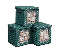 SONGMICS Lot de 3 Boîtes de Rangement pour décorations de Noël, Coffre pour Boules de Noël, 64 Compartiments, séparateurs modulables, 30,5 x 30,5 x 30,5 cm, Vert RFB029G01