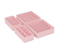 SONGMICS Lot de 4 Séparateurs de Tiroirs, Organiseur de Sous-vêtements Pliables, pour Soutiens-gorge, Culottes, Chaussettes et Cravates, Boîtes de Rangement en Tissu pour Armoires, Rose RUS04PK