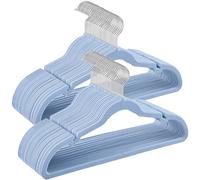 SONGMICS Lot de 50 cintres en velours pour vêtements, antidérapants, avec encoches d'épaule, barre pour pantalon, crochet pivotant à 360°, gain de place, 0,6 cm d'épaisseur, 43 cm de long, bleu pâle
