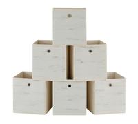 SONGMICS Lot de 6 cubes de rangement pliables | Cube de rangement pliable Fit RFB126W01, 26 x 26 x 28 cm, blanc vintage