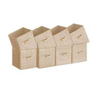 SONGMICS Lot de 8 boîtes de rangement en tissu non tissé de 28 cm avec double poignées, organisateurs en cube pour étagères, pliables, pour vêtements, beige sable ROB826K03