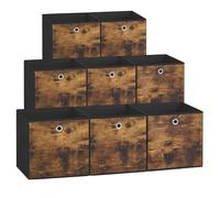 SONGMICS Lot de 8 boîtes de rangement pliables, conteneurs en tissu, 33 x 33 x 33 cm, boîtes pour placard à vêtements, pour chambre à coucher salon, marron vintage et noir RFB833B01