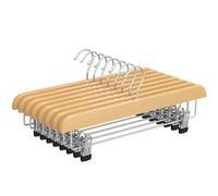 SONGMICS Lot de 8 cintres en Bois avec Clips métalliques antirouille réglables, Crochet pivotant à 360°, cintres pour Pantalons, Jupes, Grain Naturel UCRW008-8