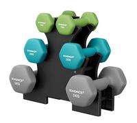 SONGMICS Lot d'haltères hexagonaux courts avec support d'haltères, finition mate, revêtement en néoprène, pour la musculation, à la maison