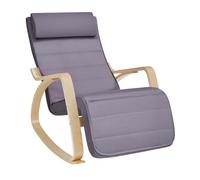 SONGMICS LYY010G01 Fauteuil à Bascule avec accoudoirs en Bois de Bouleau, Repose-Pieds réglable sur 5 Positions, Charge maximale 150 kg, pour Chambre à Coucher, Salon, Gris Clair Naturel