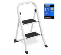 SONGMICS Marchepied 2 Marches Pliable, Escabeau, Charge 150 kg | Verrou de Sécurité, Facile à Ranger, Blanc et Noir, Collection BRODY GSL12WT