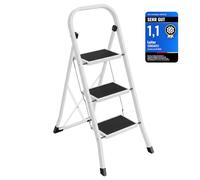 SONGMICS Marchepied 3 Marches Pliable, Escabeau, Charge 150 kg | Verrou de Sécurité, Facile à Ranger, Blanc et Noir, Collection BRODY GSL03WT